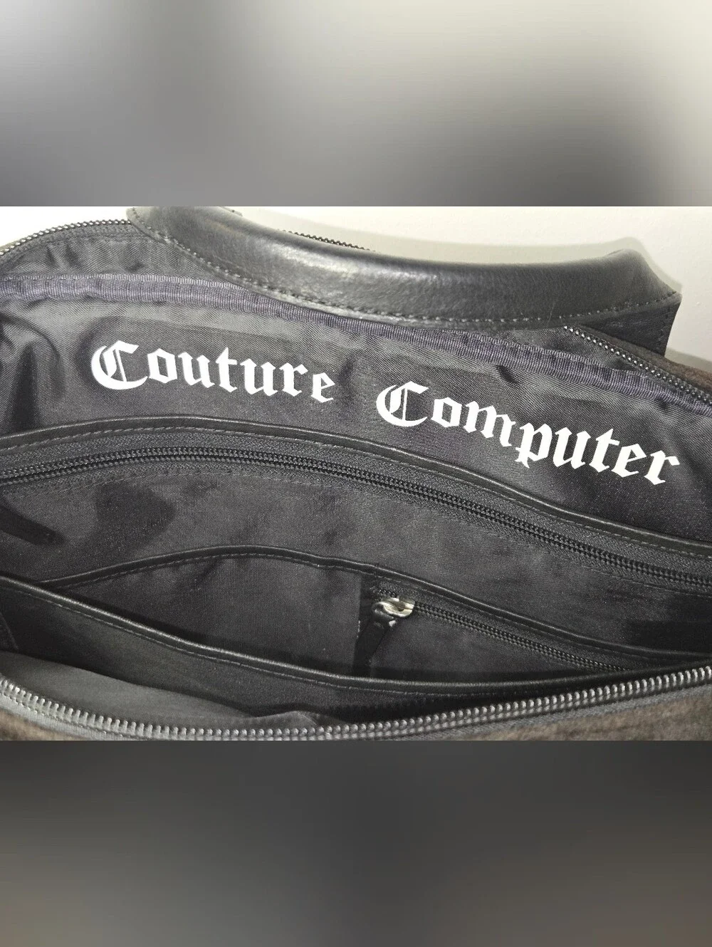 Vintage Y2K Juicy Couture Black Velour Leather Laptop Bag Messenger Briefcase